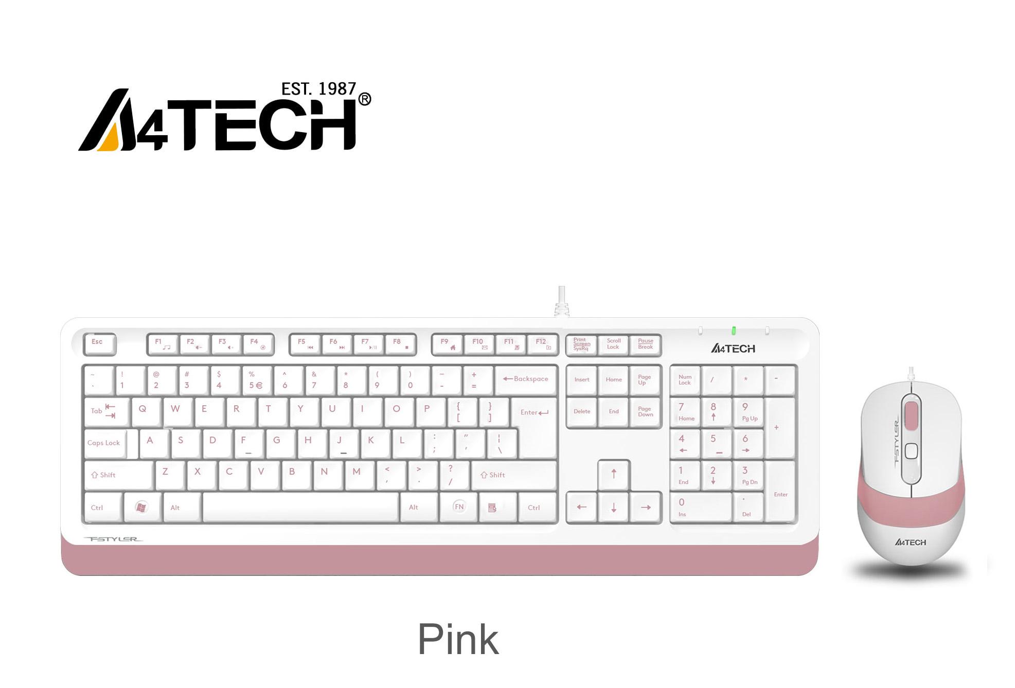 Комплект клавиатура и мишка A4TECH Fstyler F1010, с кабел, USB, розова ...