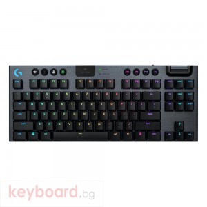 Безжична геймърска механична клавиатура Logitech, G915 TKL Black Lightsync RGB, Clicky суичове