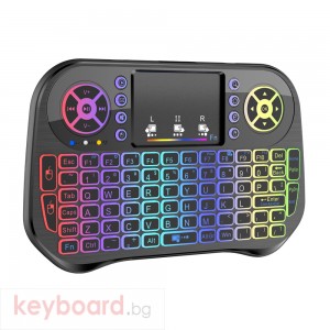 Мини клавиатура No brand I10, USB 2.4GHz, Bluetooth, Тъчпад, Черен 