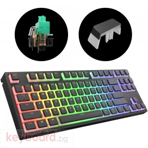 Геймърскa механична клавиатура Dark Project KD87A Black TKL PBT - HS Gateron Cap Teal Switch, RGB