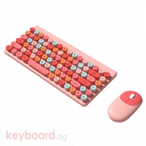 Комплект мишка и клавиатура No brand QW02, Безжични, Розов 