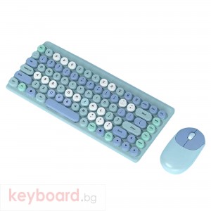 Комплект мишка и клавиатура No brand QW02, Безжични, Син 