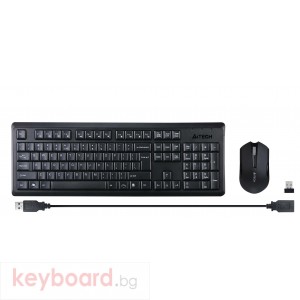 Комплект клавиатура и мишка A4tech 4200N, Безжичен, мишка V-track, Черен