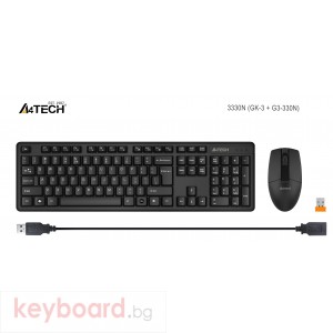 Комплект клавиатура и мишка A4tech 3330N, Безжичен, 2.4G Hz, Черен