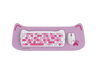 Клавиатура CANYON HSET-W6 Keyboard+Mouse Kitty Edition AAA+АА Wireless Pink