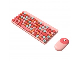 Комплект мишка и клавиатура No brand QW02, Безжични, Розов 